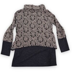 VTG Anac By Kimi Cowl Neck Tunic Sweater Women Large Black Gray Floral Medallion